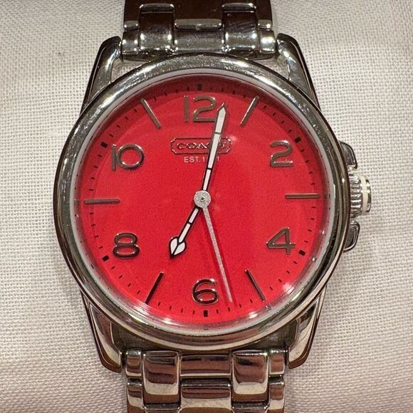 Coach Sydney Reddish Pink / Salmon Dial Stainless Steel Women's Watch ECU to NEW - Picture 1 of 7